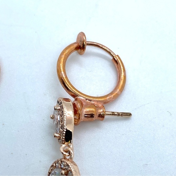 SWEETV Chandelier Rose Goldtone Cubic Zirconia Earrings Pierced or Clip On. - Picture 3 of 8
